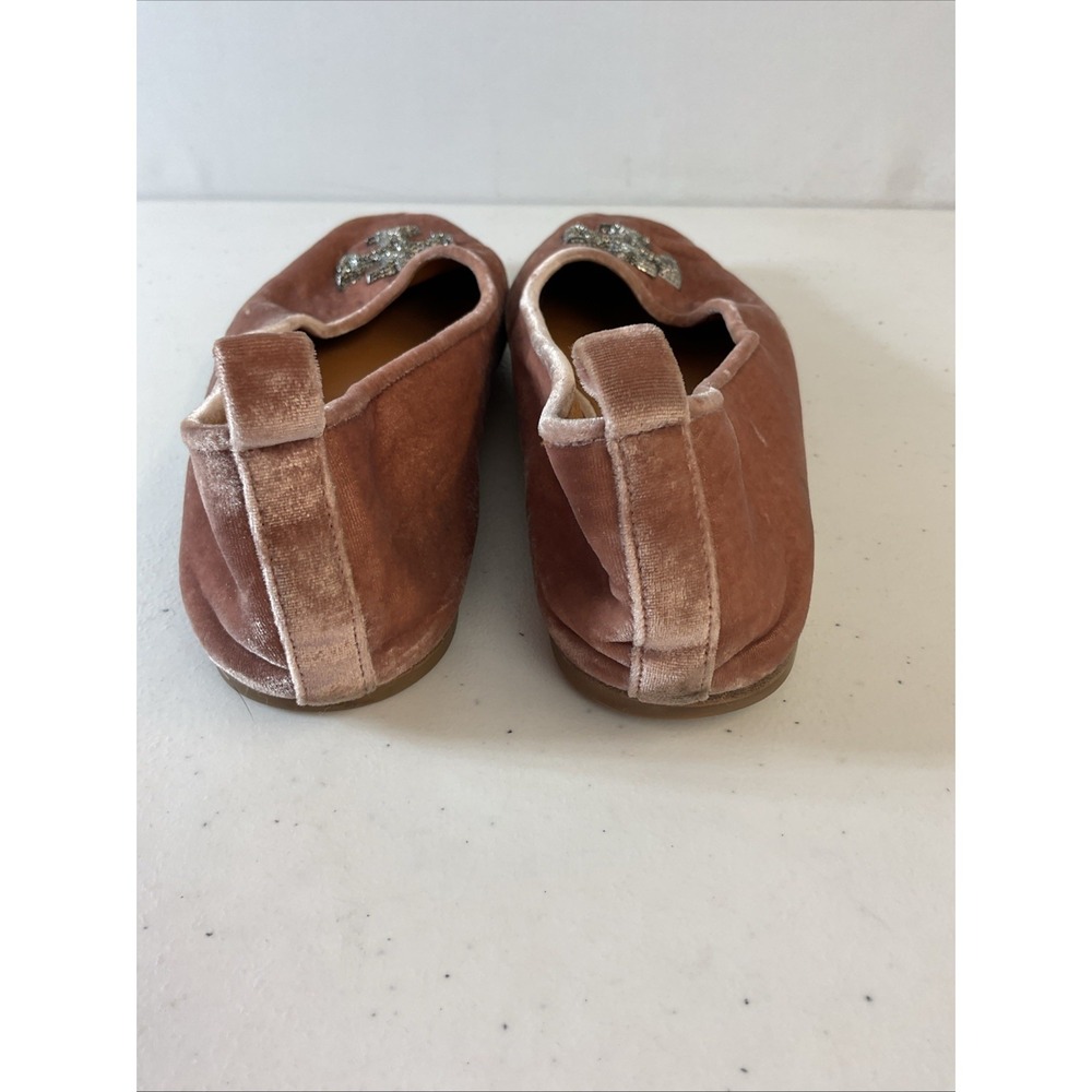 Tory Burch Eleanor crushed velvet Ballet Flat Pink crystal Logo Womens Size 11 - Picture 6 of 15